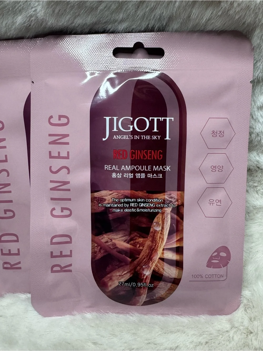 Jigott Red Ginseng Real Ampoule Mask – Hydrating Pink 5 Masks